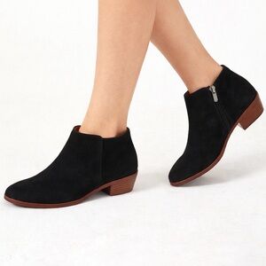 Sam Edelman Women’s Size 8 Petty Black Suede Ankle Booties Zip Block Heel Boots